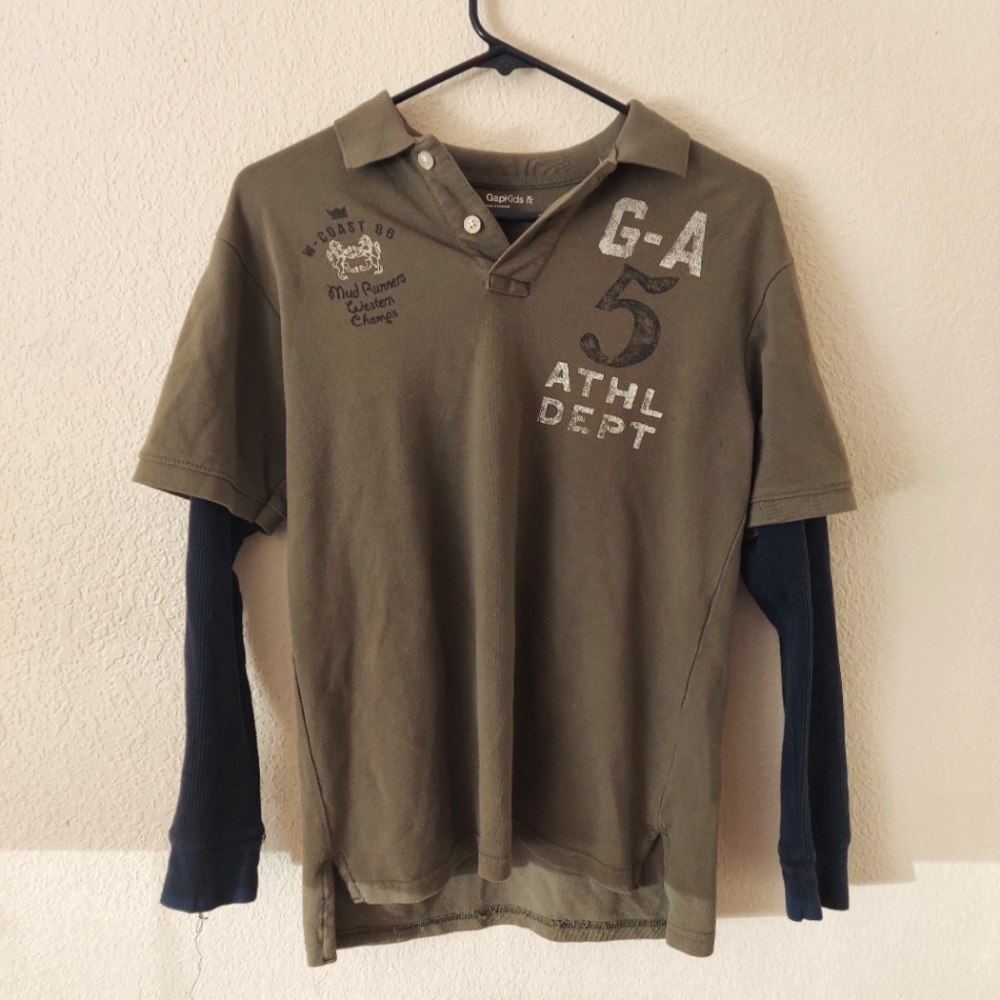 Vintage layered collard army green & navy blue long sleeve graph tee Size 12